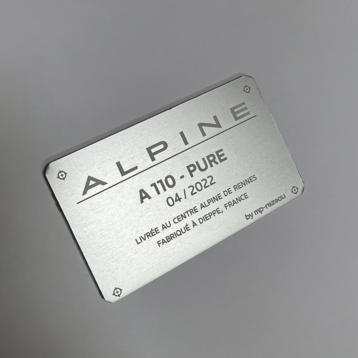 Plaque d’identification Alpine A110 MP REZEAU