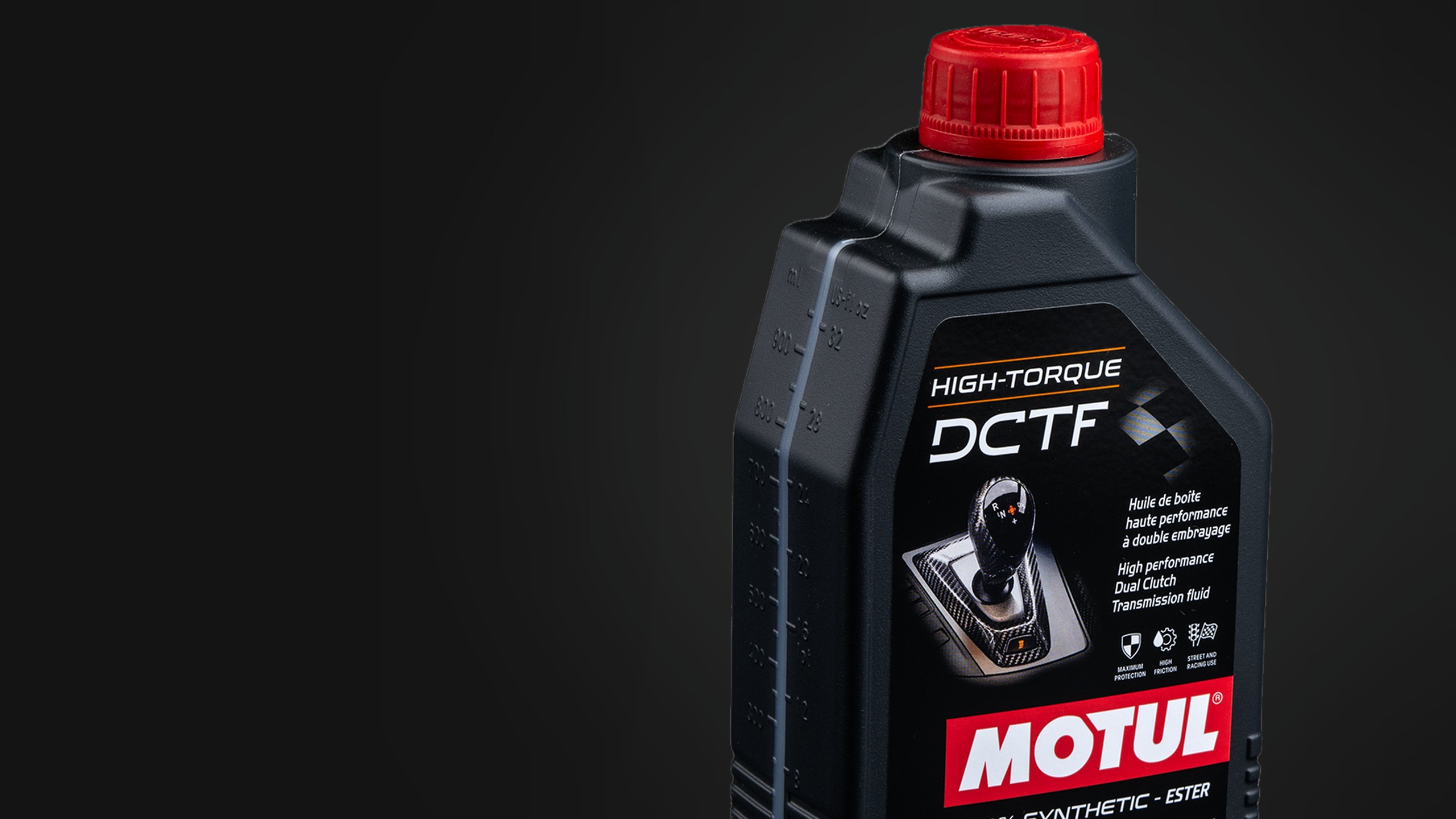Huile de boîte Motul High-Torque DCTF pour Alpine A110, bidon de 1 litre de près